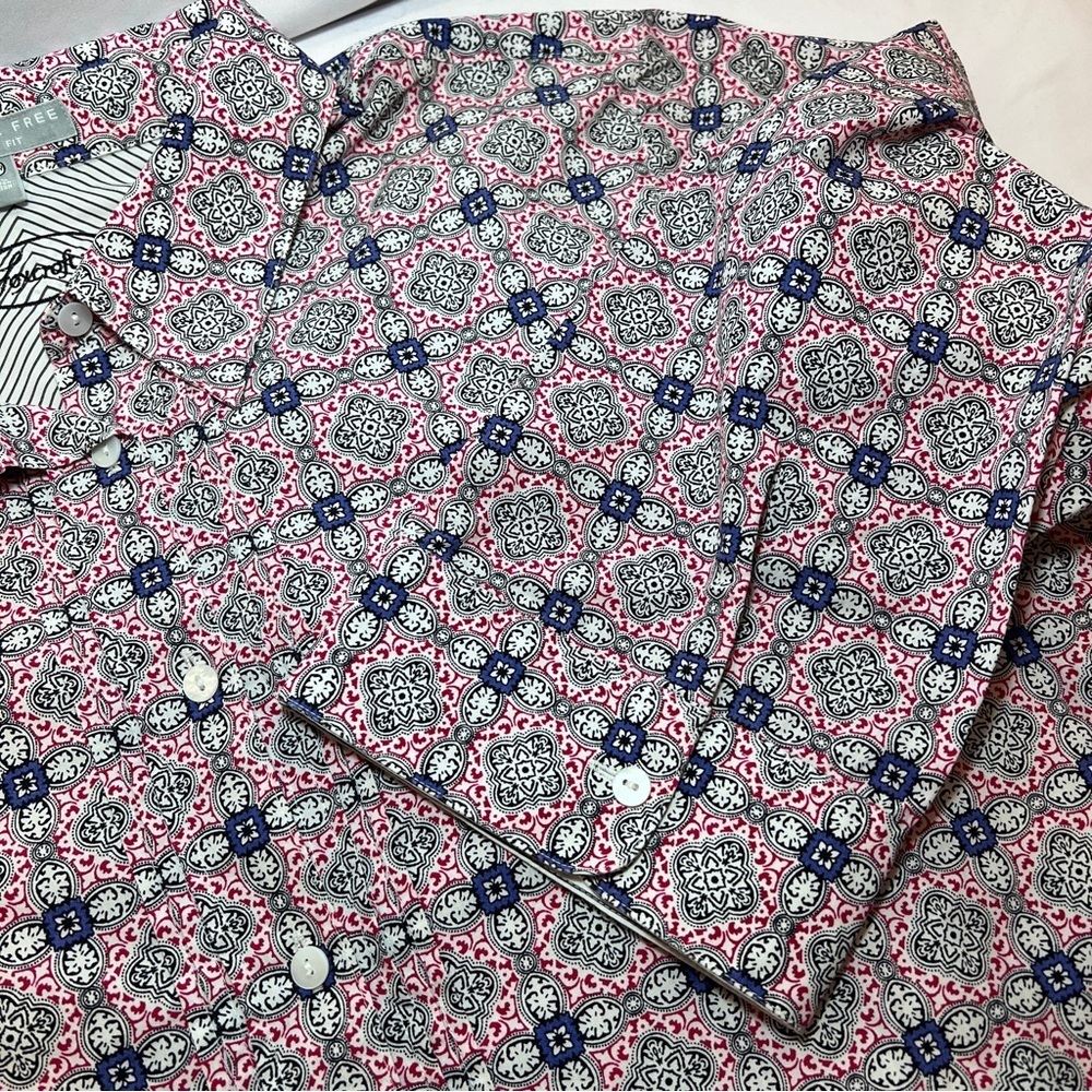 Foxcroft 3/4 Sleeve Wrinkle Free Button Down Shirt- Size 22W Geometric Pattern - Picture 3 of 9
